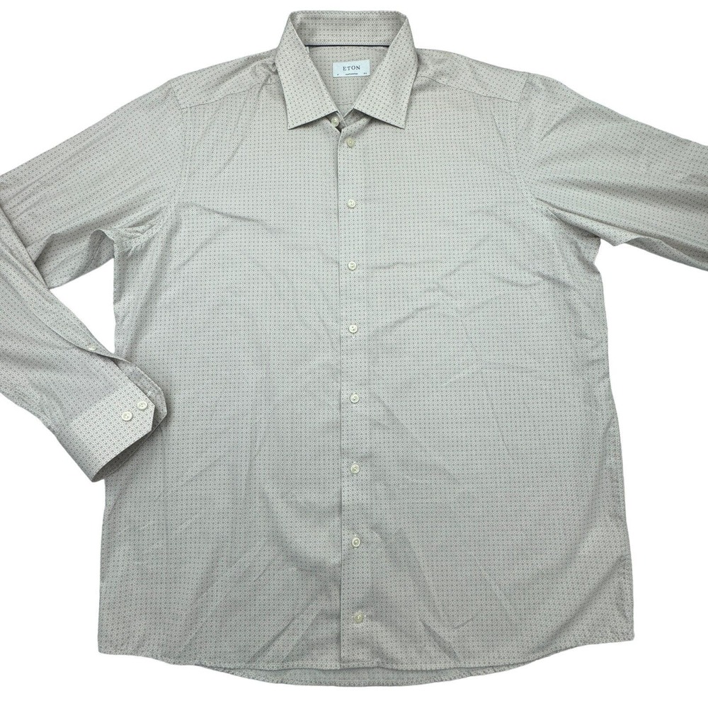 ETON Dress Shirt Men's 18.5 Contemporary Brown Geometric Button Long Sleeve